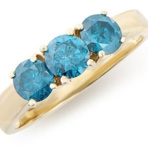 14 kt yellow gold certified "NATURAL" London blue diamond ring